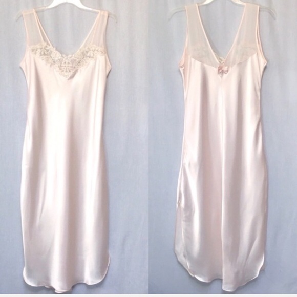 Vintage Intimo Amore Pink Lace Trim Satin Nightgown Size Medium - Picture 2 of 9